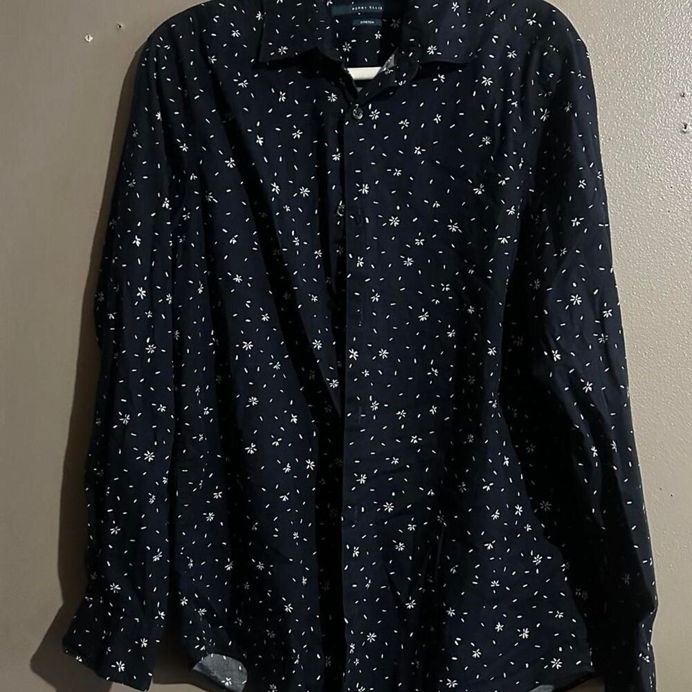 Perry-ellis Men's Navy and Blue Shirt